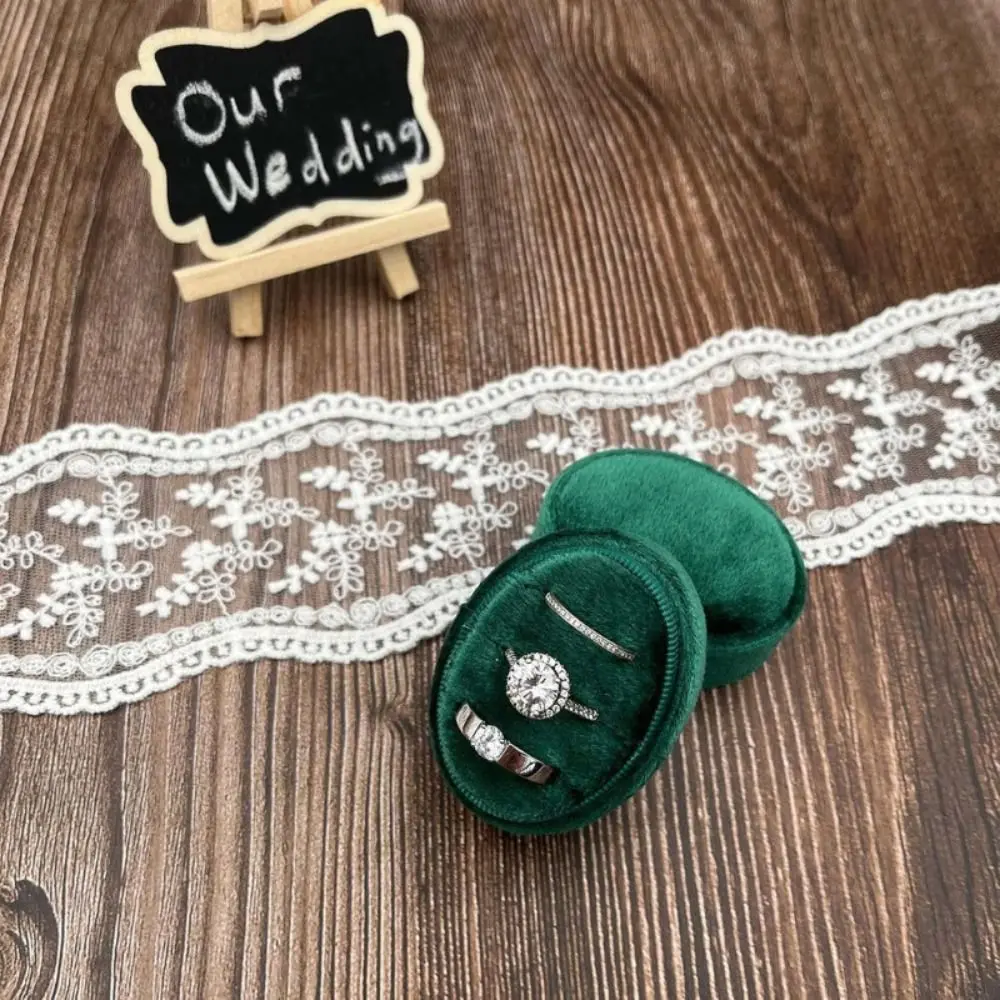 Velvet Material Velvet Ring Box 2 Slots/3 Slots Handmade Jewelry Organizer Box Vintage Style Oval Shape Earring Box Wedding