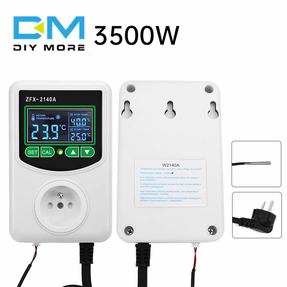 ZFX-2140A LCD Digital Thermostat High Precision High Power 2200W-3500W 16A NTC Thermistor Temperature Controlling 45-300 C