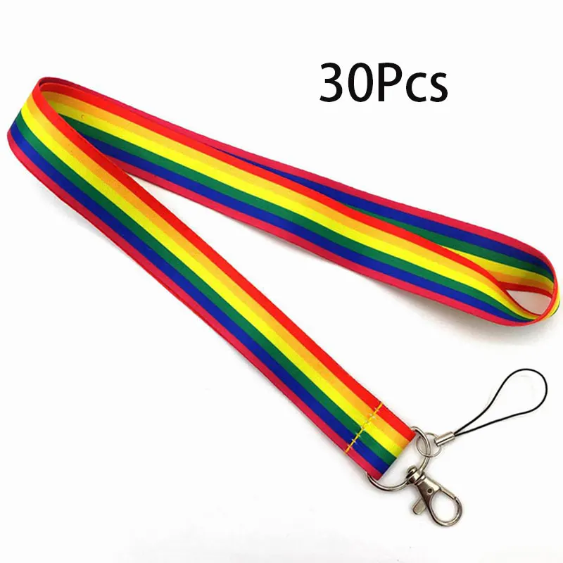 30Pcs LGBT Rainbow Lanyard Neck Straps For Phone Keychain Holder Key ID Card Badge Key card Accessories