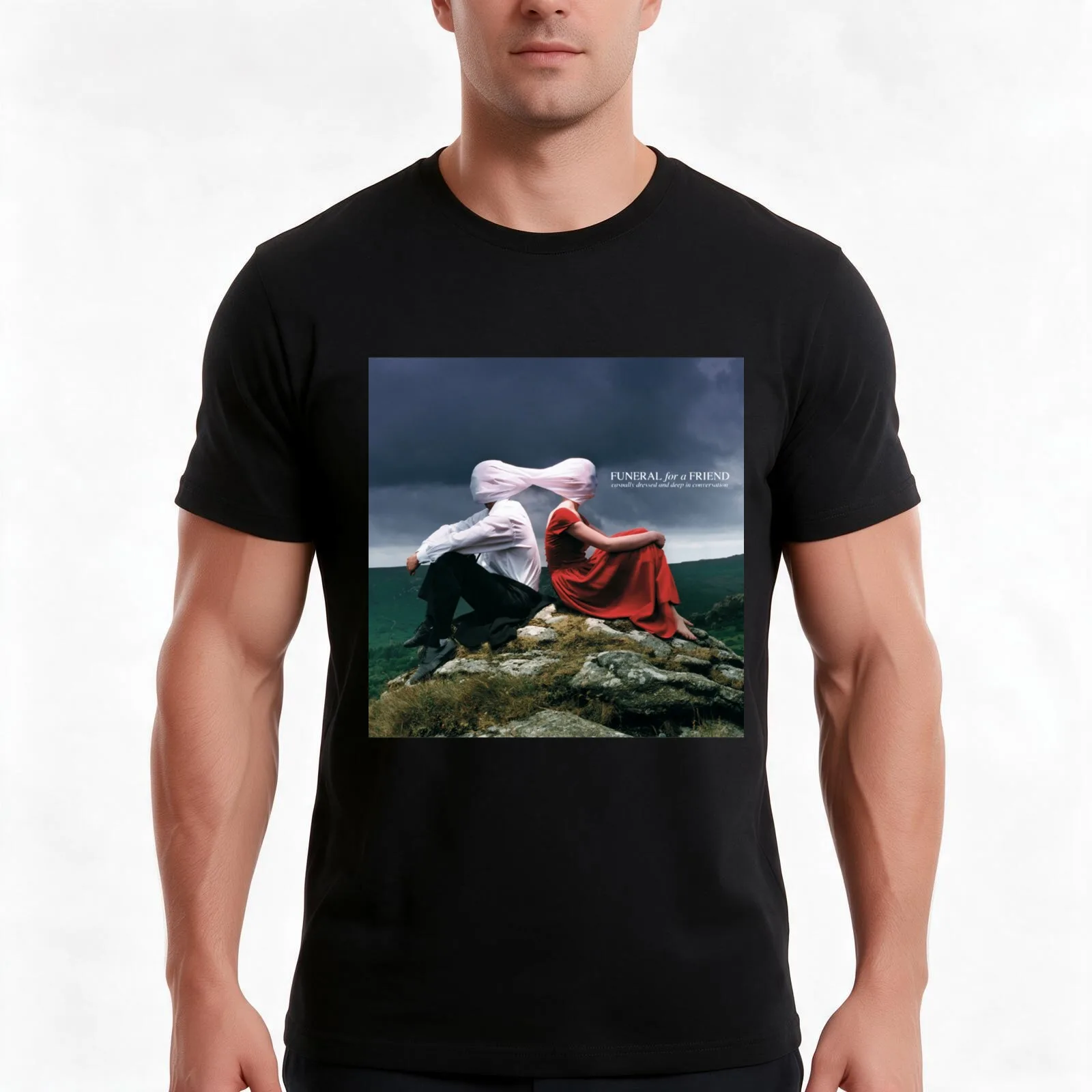 T-shirt «Funeral para um amigo» – com um visual descontraído e uma conversa animada (modelo mais leve 3), camiseta de algodão para o verão, unissexo, 