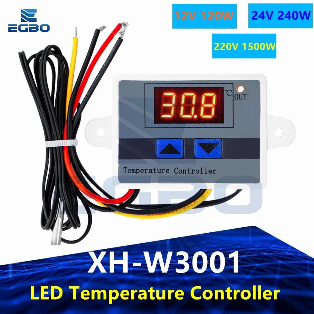 EGBO  10A 12V 24V 220VAC Digital LED Temperature Controller XH-W3001 for Arduino Cooling Heating Switch Thermostat NTC Sensor