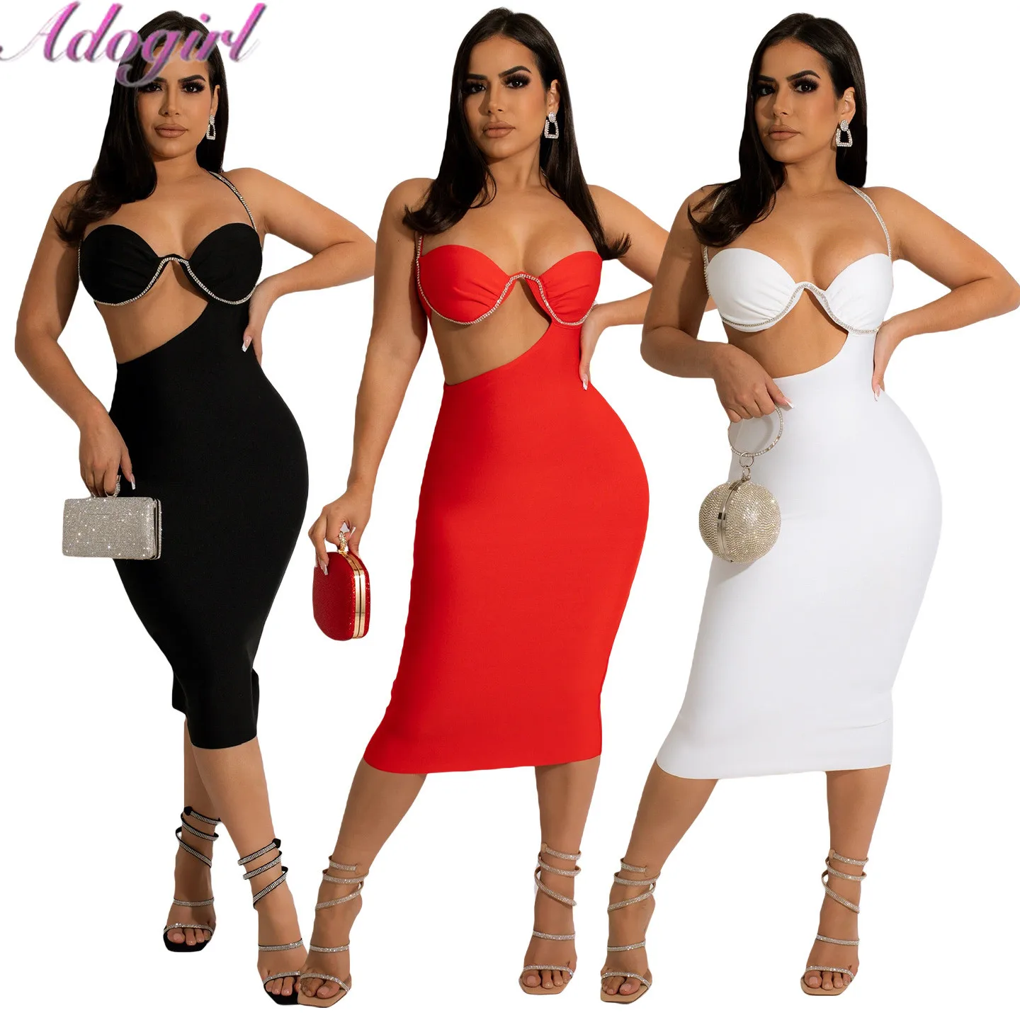 Sexy Diamonds Spaghetti Strapless Bandage Party Club Long Dress Women Summer Backless Sleeveless Outfit Dresses Elegant Vestidos