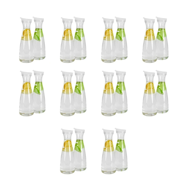 20Pcs 1L Plastic Water Carafes With White Flip Tab Lids- Food Grade & Recyclable Shatterproof Pitchers - Juice Jar