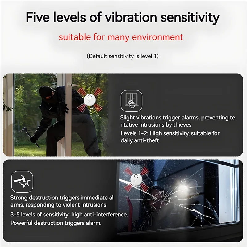 【2025 NEWLY】Alarm 130Db Adjustable Sensitivity Vibration Sensor For Door Window Warehouse Security For Home Office 2 Pack