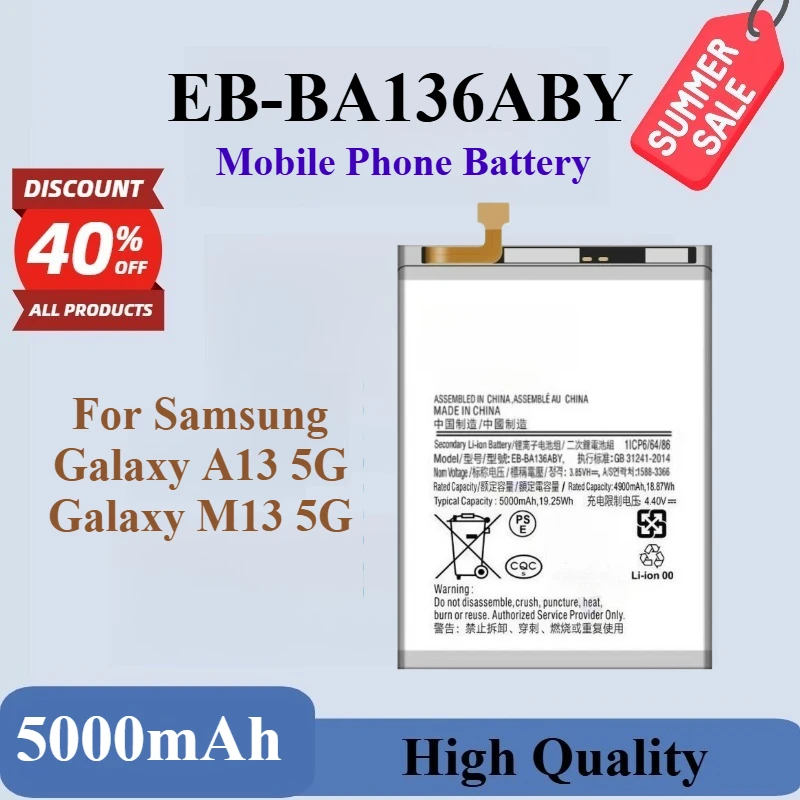 

Brand New High Quality EB-BA136ABY 3.85V 5000mAh Mobile Phone Battery for Samsung Galaxy A13 5G M13 5G Large Capacity Battery
