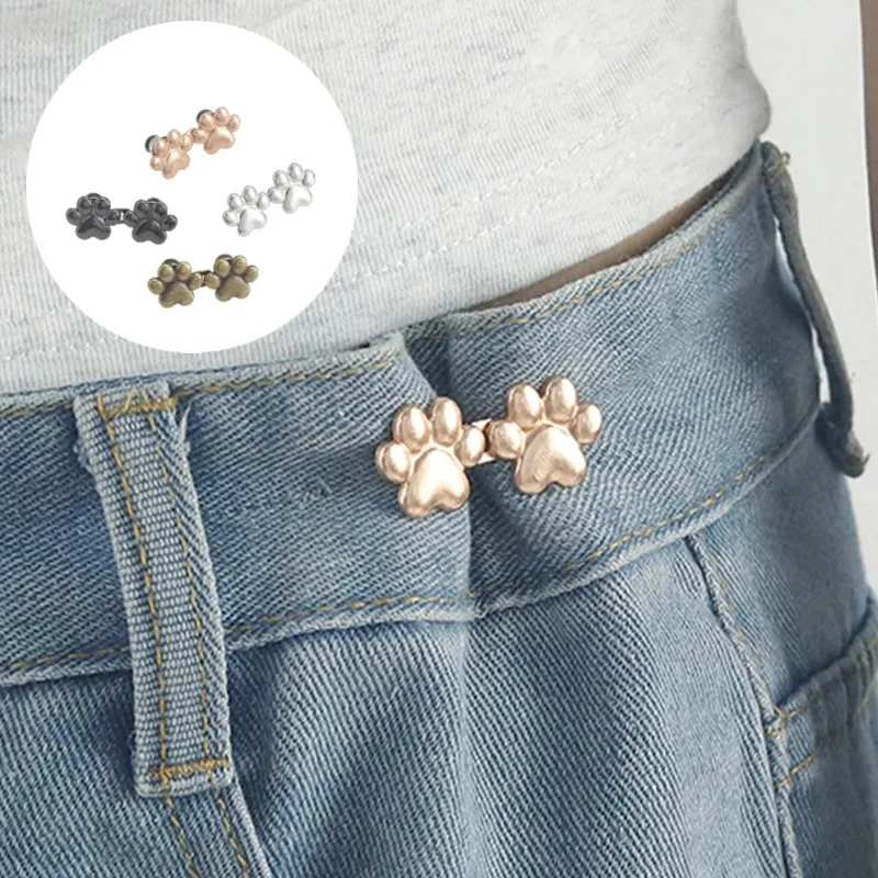 1pcs Cute Paw Prints Waist Buckle Removable Pant Clips Adjustable Waist Tightener No Sewing Required Waist Buckle