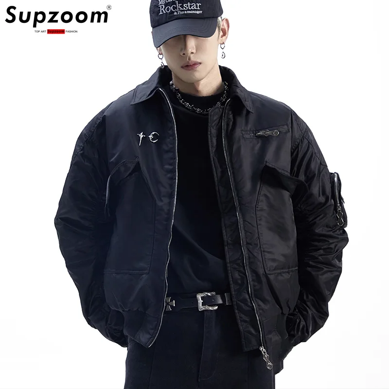 Supzoom 2026 Top Fashion New Arrival Autumn And Winter Punk Style Heavyweight Star Moon Rivet Flight Handsome Jackets Men Coat