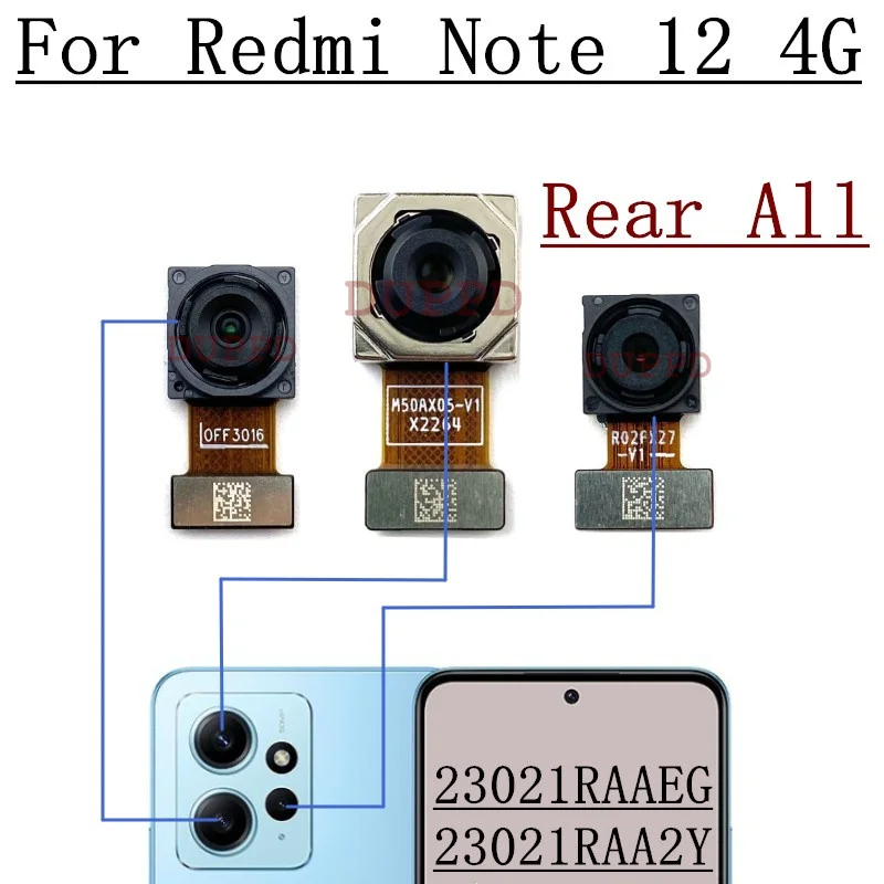 Fotocamera posteriore per Xiaomi Redmi Note 12 4G 23021RAAEG, muslimian Back Front Selfie Camera Module Flex Cable Parts
