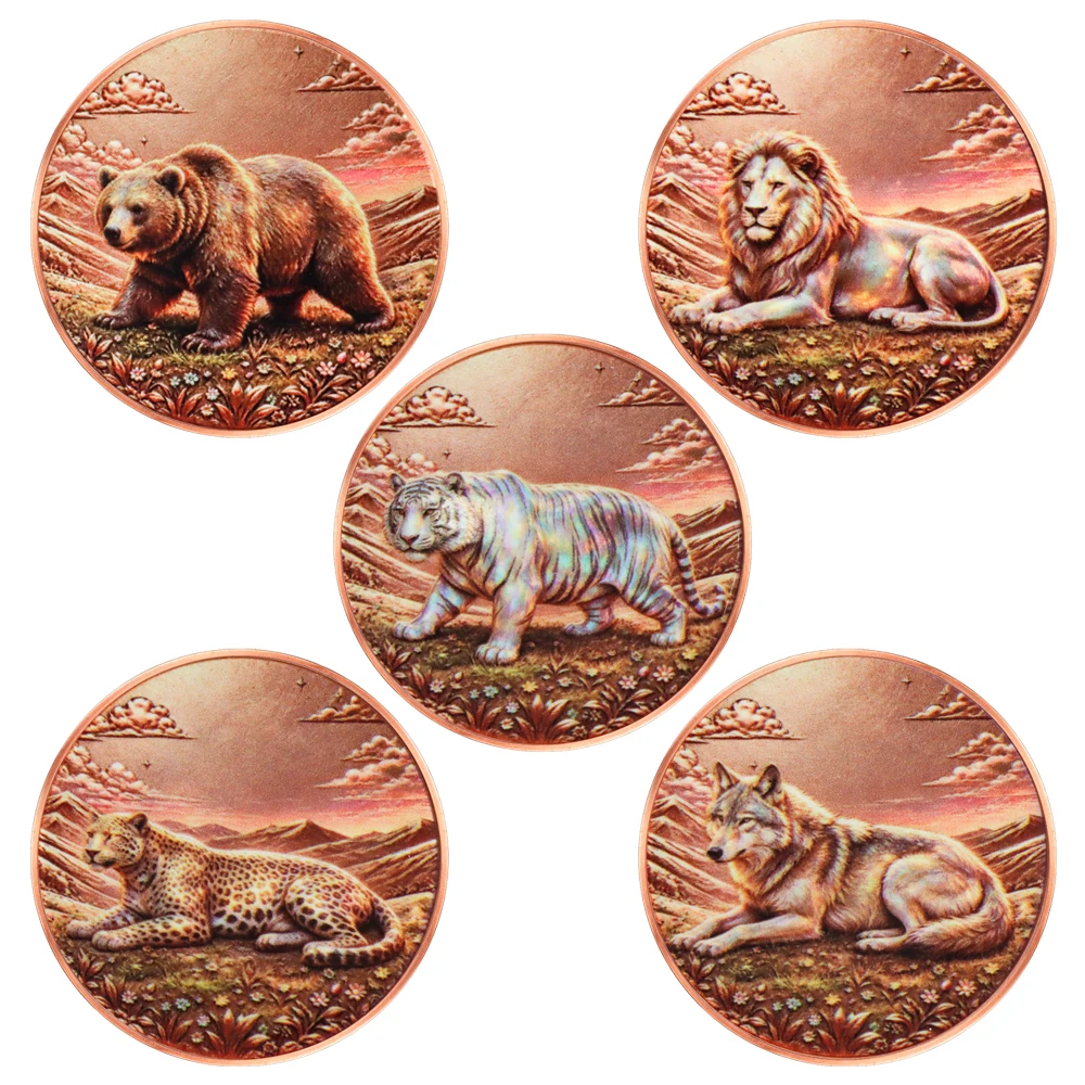 1 Stück 1oz 999 Feinkupfer Wildtier-Gedenkmünze Löwe Tiger Bär Wolf Leopard Herausforderungsmünze Souvenir Urlaubsgeschenke