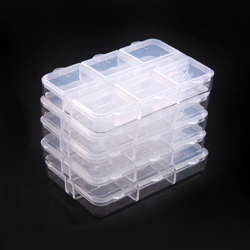 New 6-compartment Independent Open Lid Transparent Plastic Storage Box Portable Small Medicine Box Nail Art Jewelry Storage Box