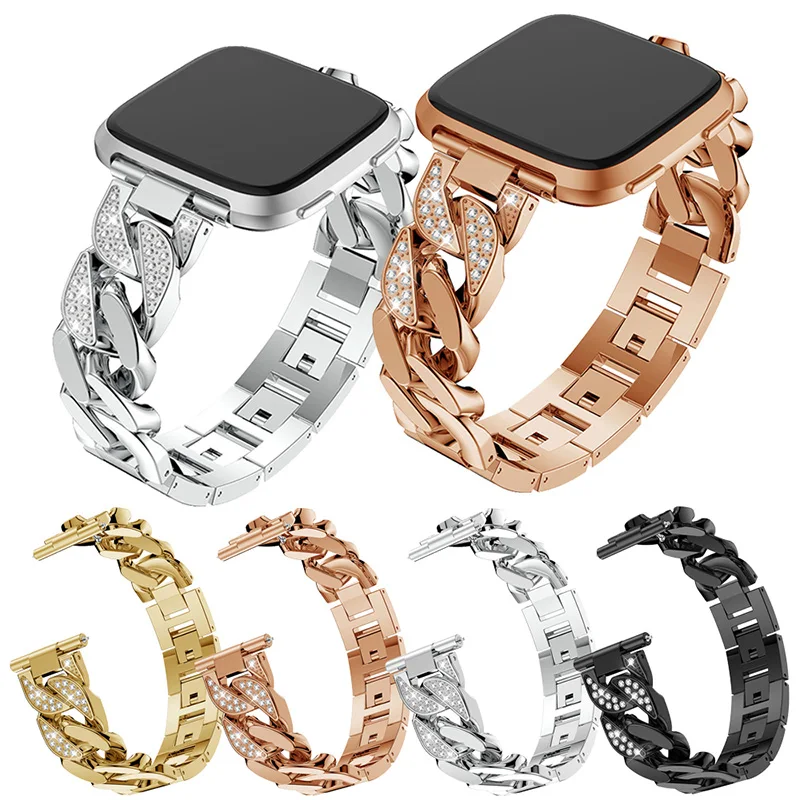 Metal Diamond Smart Watch Band Straps For Fitbit Sense Versa 3 Women Girls Elegant Stainless Steel Bracelet Wrist Belt