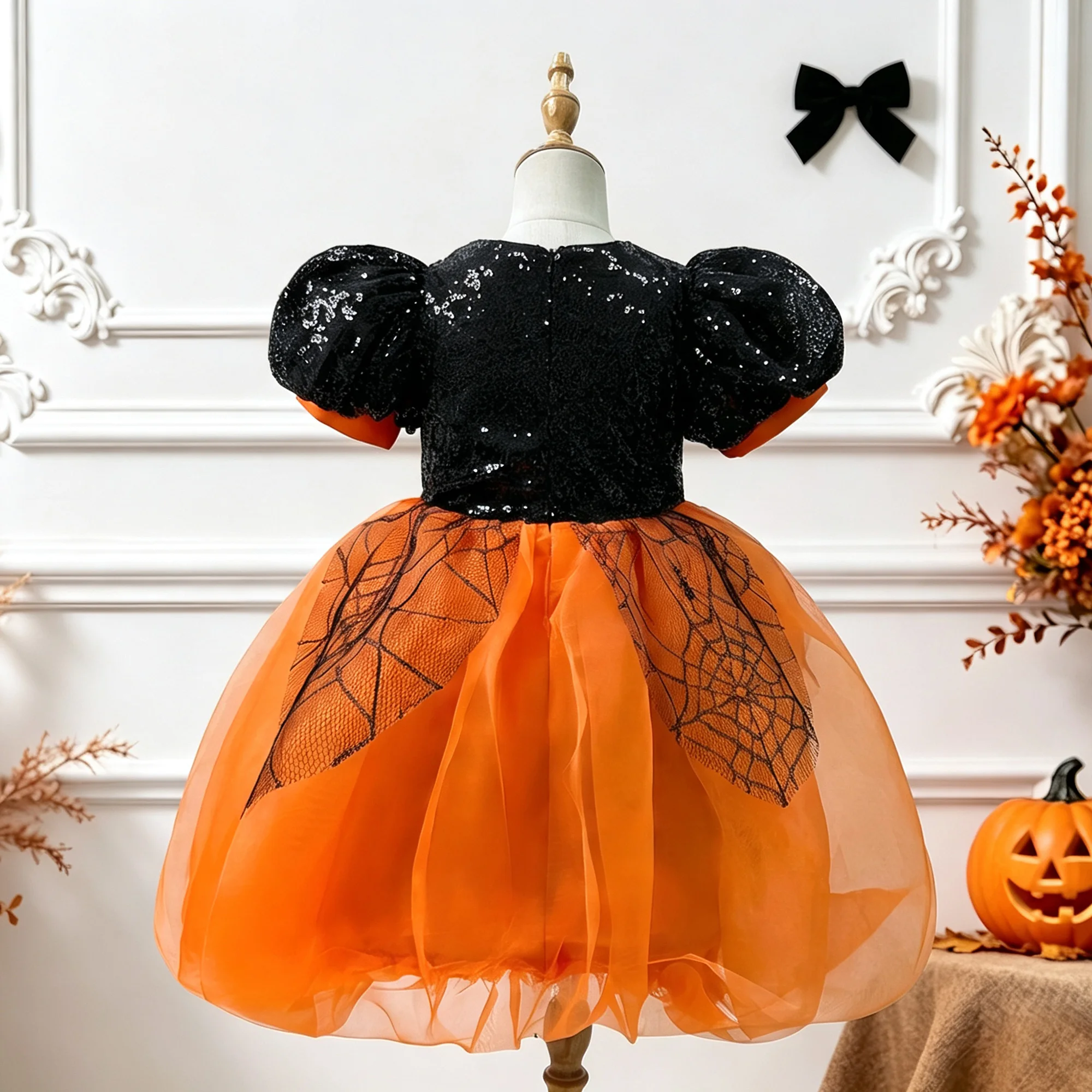 Fancy Halloween Party Costume for Girls Elegant Sequins Wedding Bridesmaids Birthday Prom Dresses Girl Gothic Christmas Costumes