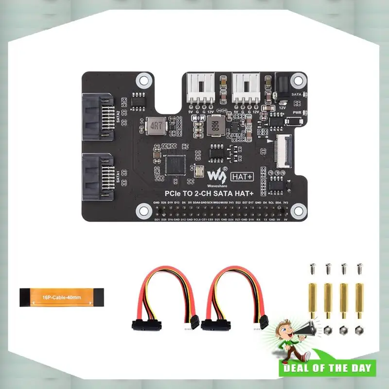 

24-часовая доставка Waveshare EEPROM с поддержкой Raspberry Pi5 Pcie Плата расширения SATA HAT + Высокоскоростная передача данных Мультиустройство