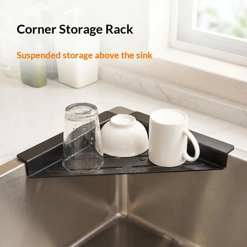 Kitchen Sink Corner Storage Rack Quick Drain Sponge Scrubber Holder Space Saving Sink Organizer