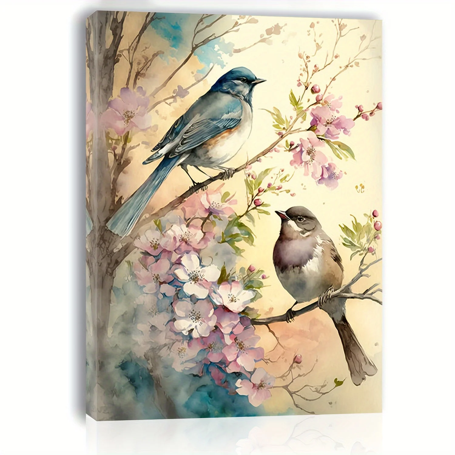 

Charming Country Birds & Floral Canvas Wall Art - Framed Decor for Living Room, Kitchen, Ideal Christmas Gift, 11.8x15.7 inches