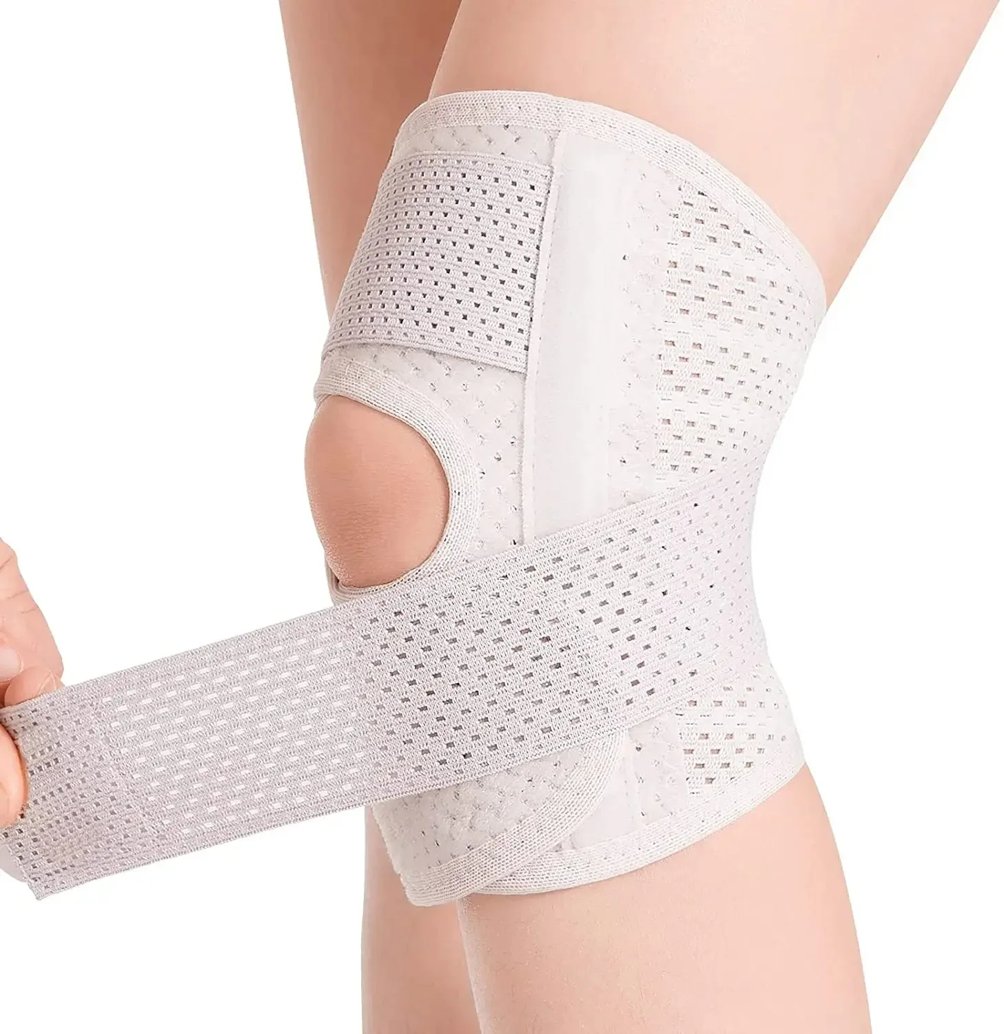 Atmungsaktive Kniebandage mit seitlicher Stabilität zur Linderung von Knie- und Meniskusschmerzen und zur Linderung von Meniskusränen – Detail 4