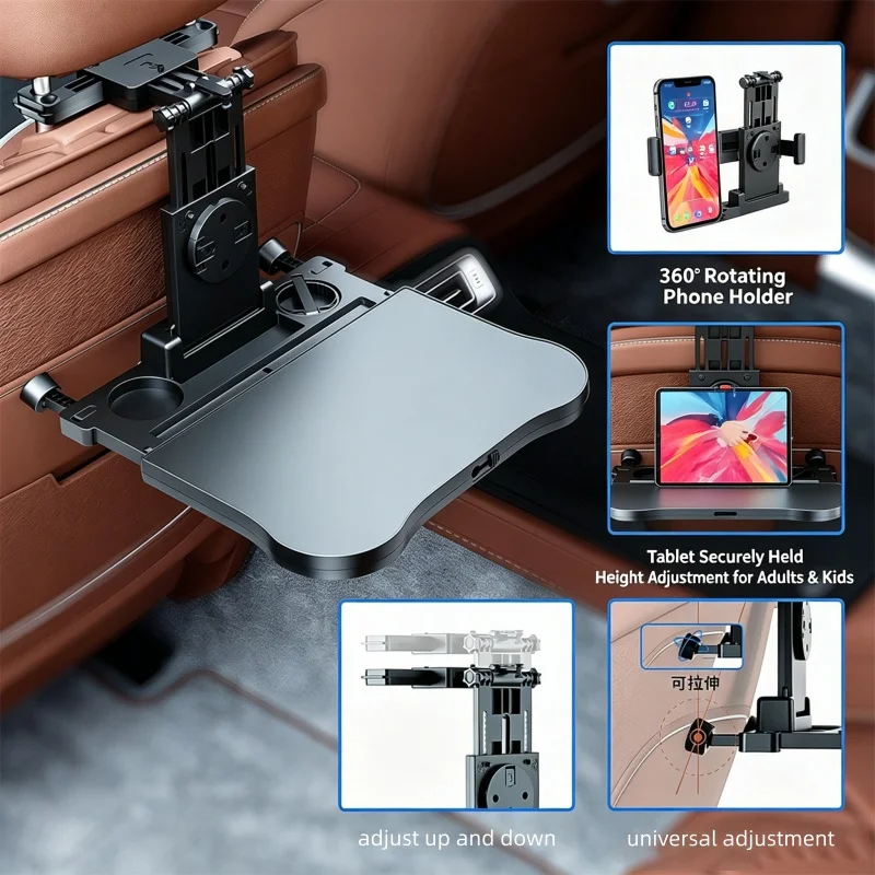 

High-end Multifunctional Car Travel Tray Foldable Backseat Desk with Cup Holder Universal Fit for Most Cars Road Trips.