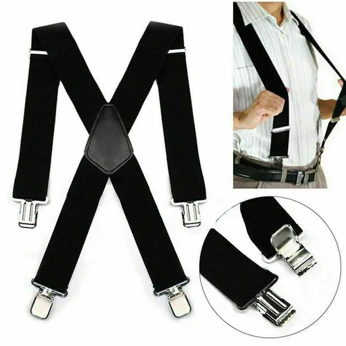 Imagen 2 del producto Tirantes de talla grande para hombre, 50mm de ancho, alta elasticidad, ajustables, 4 Clips fuertes, tirantes resistentes, tirantes para pantalones traseros X, 5 colores