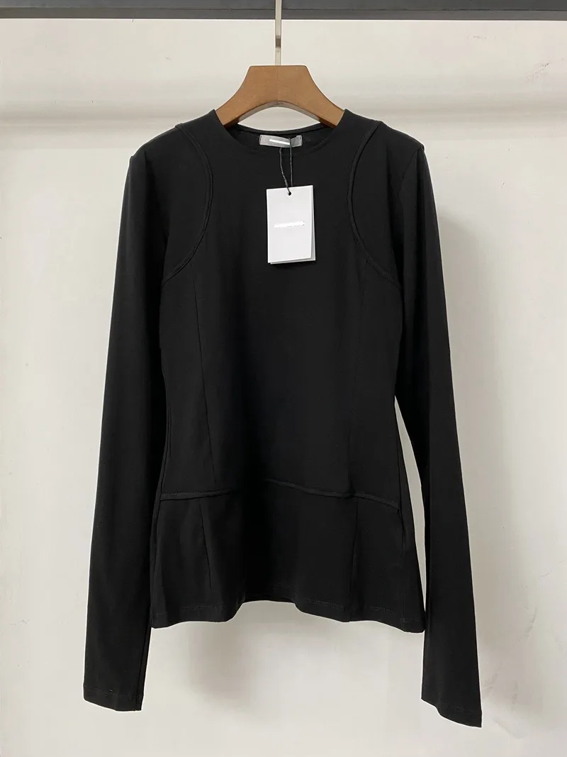 Blusa de manga longa de duas peças, feminina, minimalista, pulôver casual, tops simples, camisa da moda