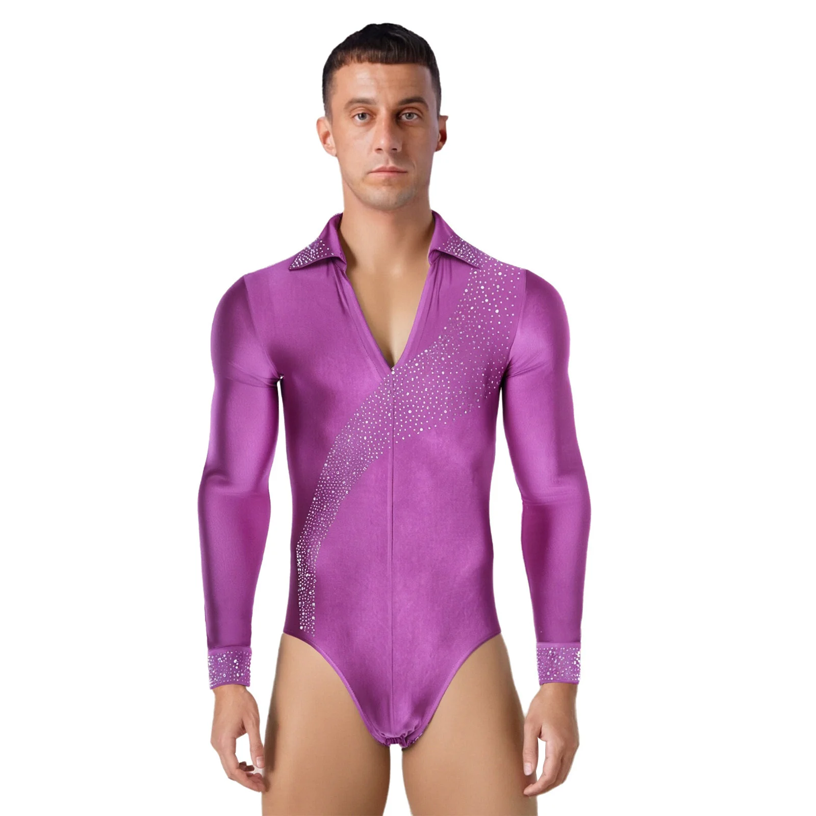 

Elegant Men's Long Sleeve Smooth Waltz Ballroom Dance Performance Leotards Lyrical Latin Jazz Rumba Modern Dance Outfits