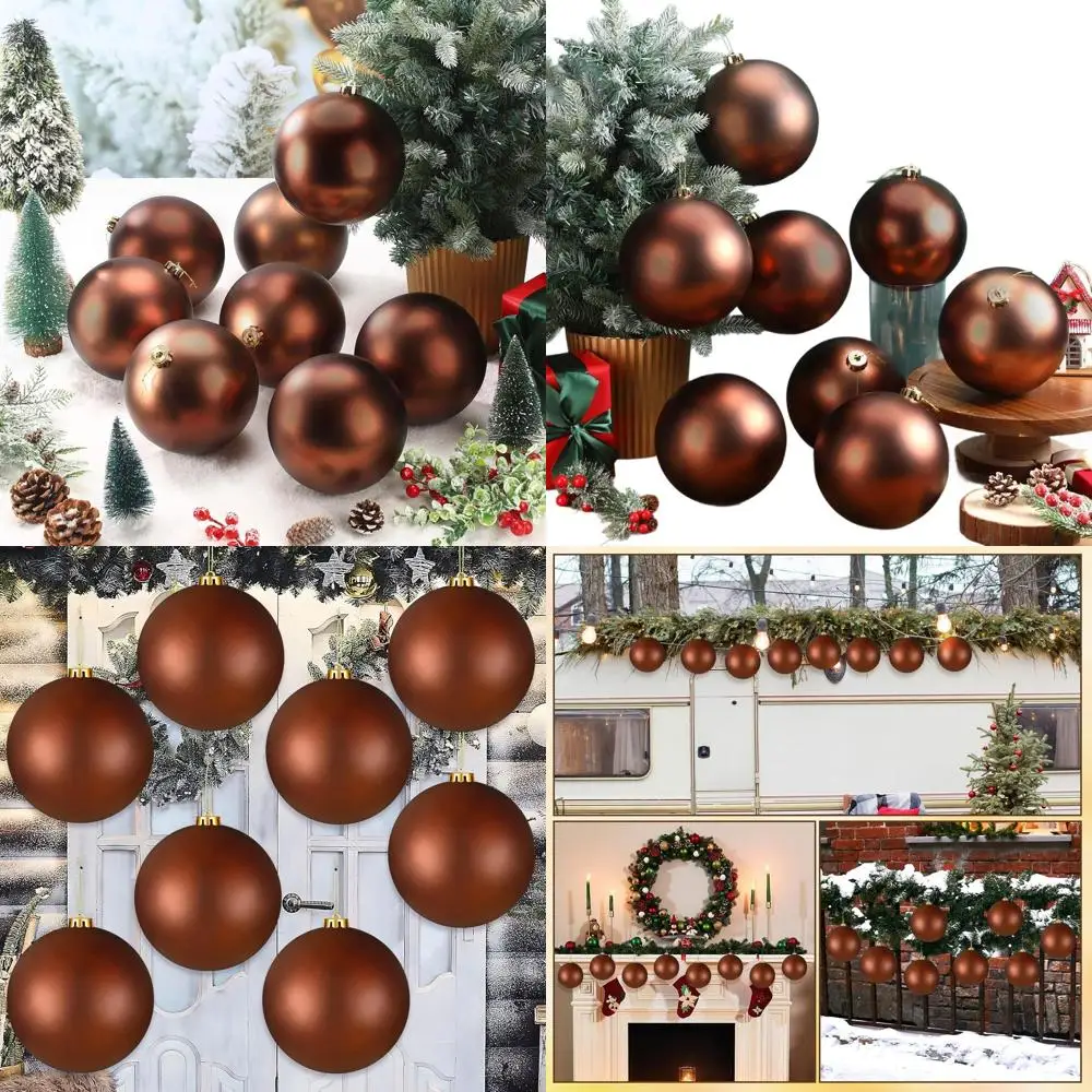 

6 Brown Rustic Large Plastic Christmas Balls - 8 Pack, Neutral Modern Xmas Tree Hanging Ornaments for Indoor/Outdoor Decorations