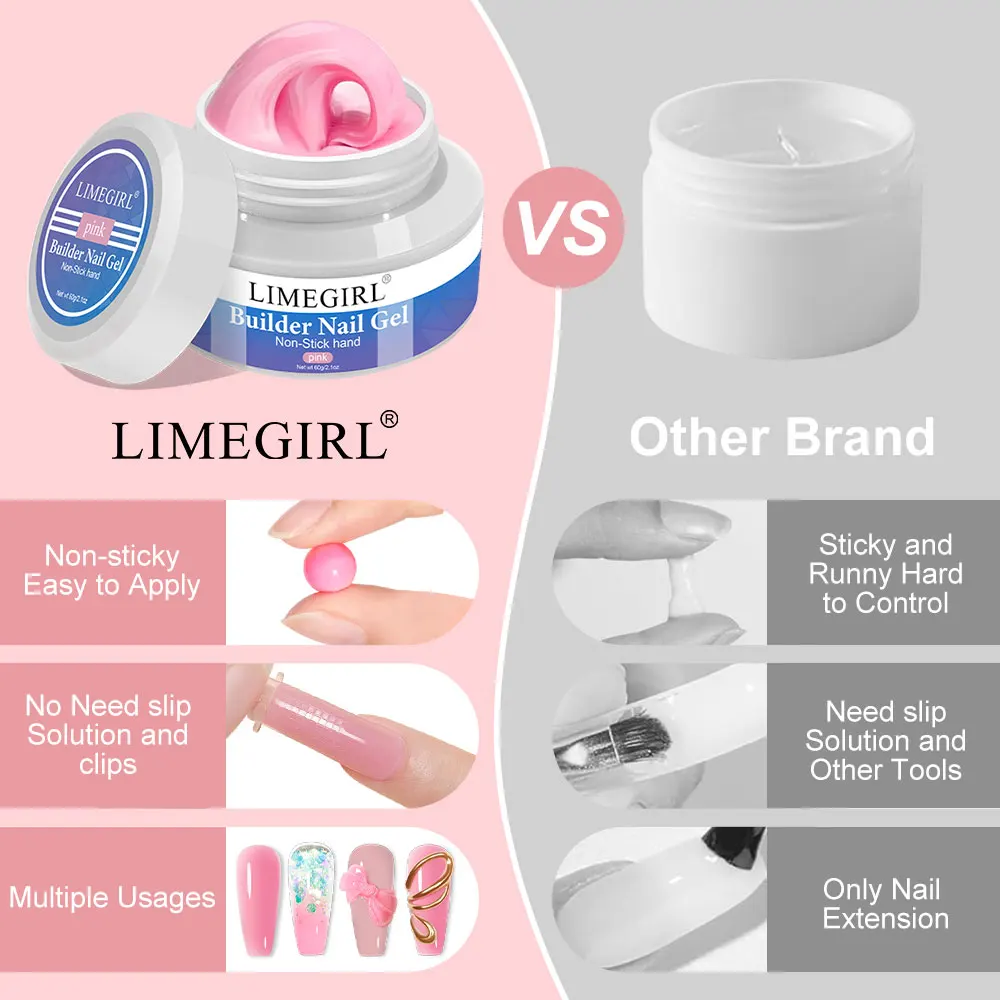 LIMEGIRL 60g Solid Nail Extension Gel Set UV Shaping Engraving Gel Quick Construction Gel Nail DIY Art Extension Gel Nail Kit