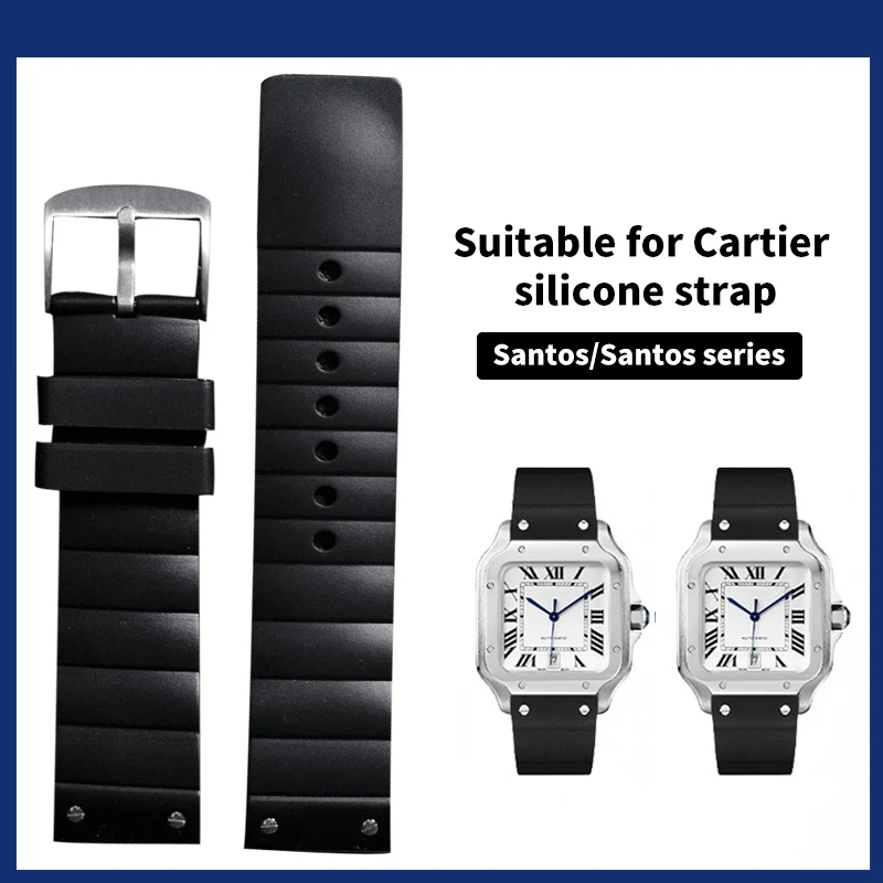 

Soft Silicone Strap For Cartier Santos 100 Watch Band Black 23mm Men Women Waterproof Sports Type Rubber Watch Accessories