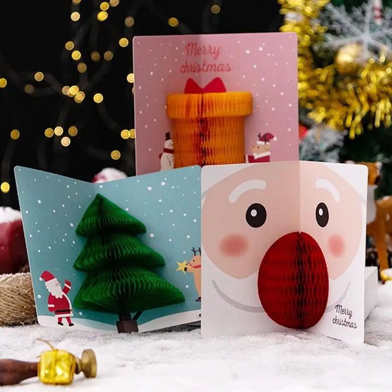 1 Stück Weihnachtskarten mit Umschlägen, Siegelaufklebern, 3D-Waben-Weihnachtskarten, süße Frohe Weihnachtskarte, Weihnachtsgrußgeschenk