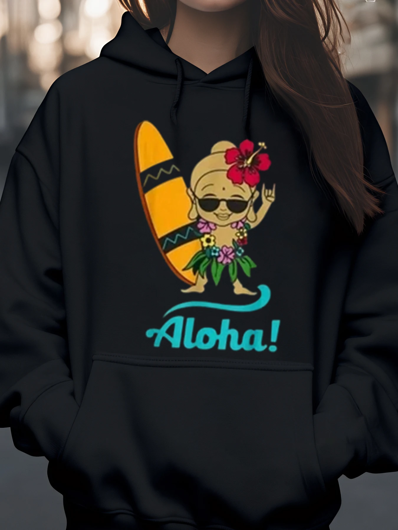 

Aloha Surfer Chick Print Толстовка Летняя пляжная одежда Женская повседневная одежда
