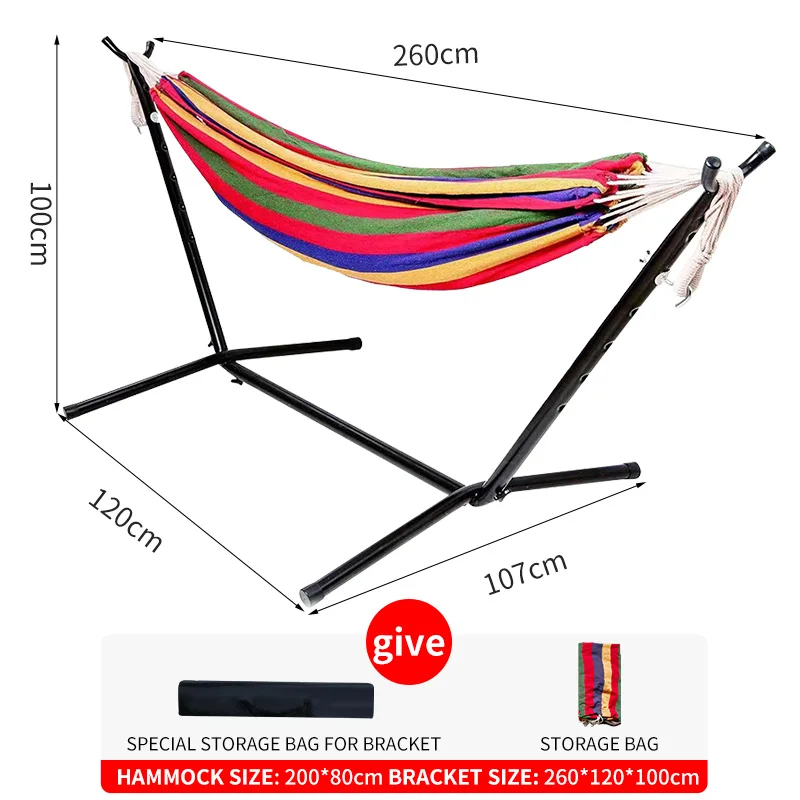 

Outdoor Garden Swing Hammock Adult Iron Folding Portable Hammock Stand Cotton Hanging Swing Bed with Metal Frame