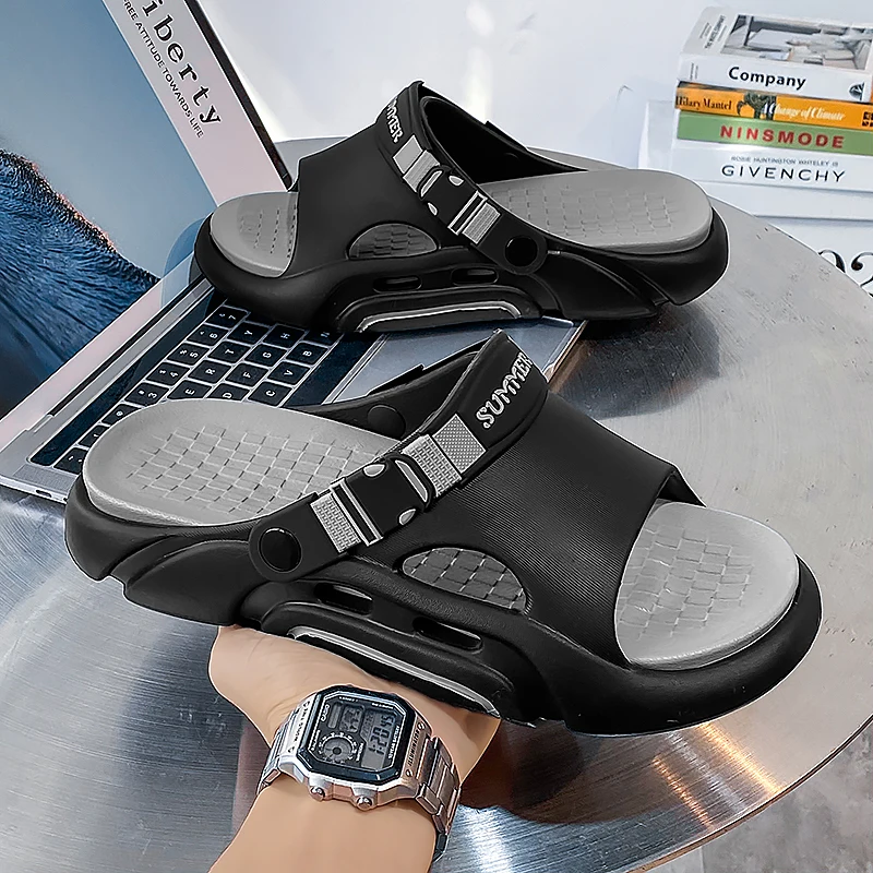 

Men's summer wearing slippers, anti-slip, anti-odor, cool to the touch with feces, thick-soled sports and outdoor dual-purpose,