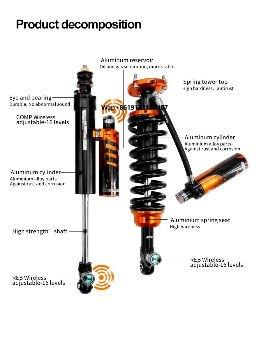 Agshocks Sequoia  Off-Road Nitrogen Coilover Suspension Lift Kit Wireless Elecrtronic Remote Control Shock Absorber