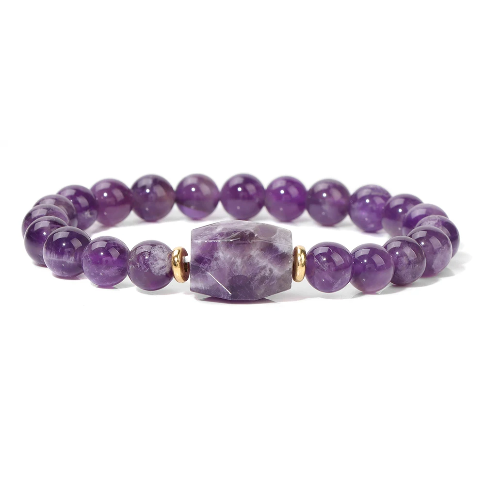 Healing Natural Amethysts Bracelet Stone Purple Crystal Beaded Bracelets Adjustable Elegant Energy Bangle for Women Jewelry Gift