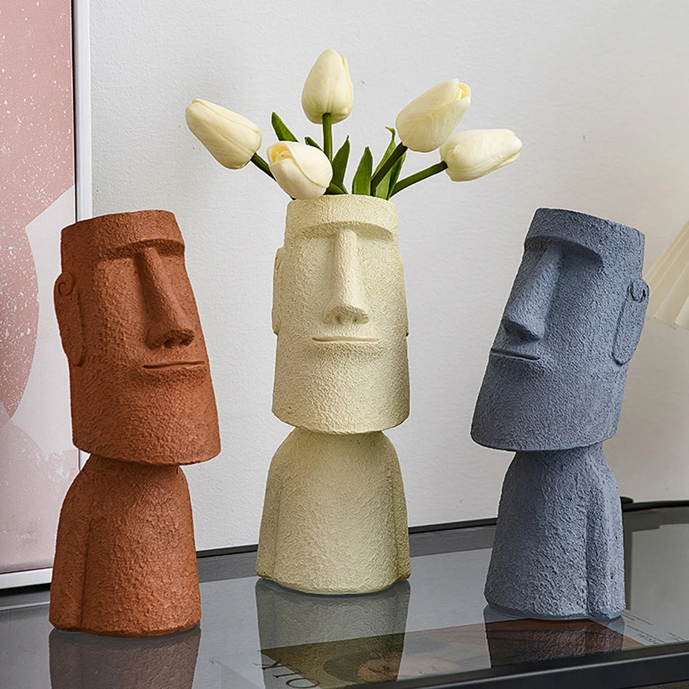

Home Decor Abstract Ceramic Face Vase Dried Flowers Vases Living Room Desk Accessories Creative Easter Statue Decor Plant Pot
