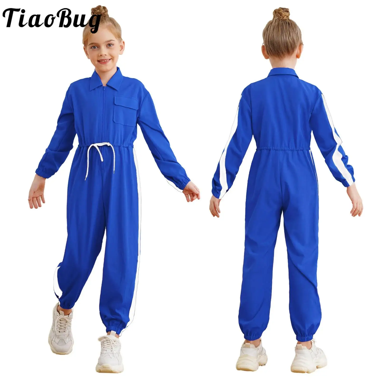 Mono mecánico para niñas, traje de caldera, traje de vuelo, bloque de Color, mono de manga larga con cremallera, peleles con cordón en la cintura, traje de vuelo