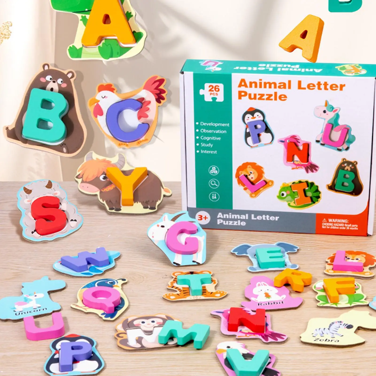 Alfabetpuzzels 26-delige alfabetdierenpuzzels Matching Game Voorschools leerspeelgoed voor thuisschoolse reizen in de vroege kinderjaren