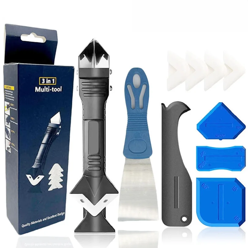 9PCS Caulk Nozzle Applicator Silicone Scraper Sealant Caulking Smooth Remover Tools Kit Floor Caulk Finisher Grout Accessoriess