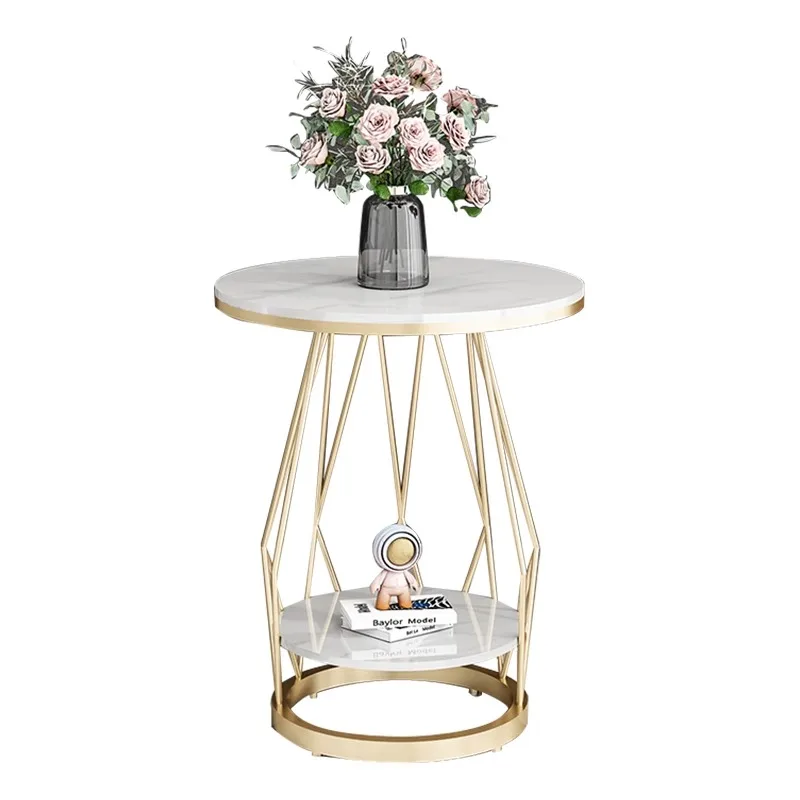 Living room sofa small coffee table, light luxury Nordic, rock slab small round table, modern simplicity, bedside table