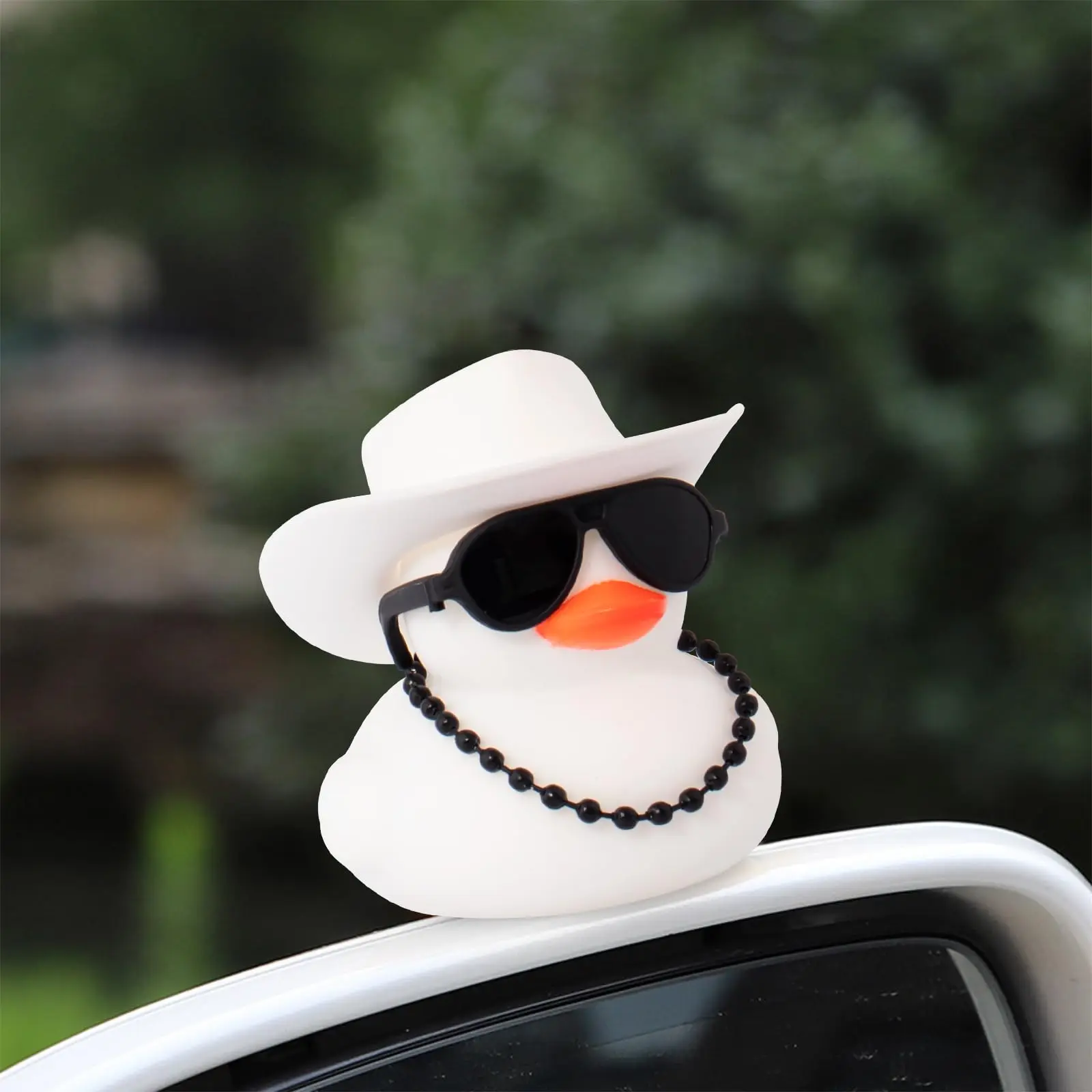 Rubber Duck White Duck Car Decorations Cute Car Accessories Dashboard Car Ornament with Cowboy Hat Swim Ring Colour Necklace