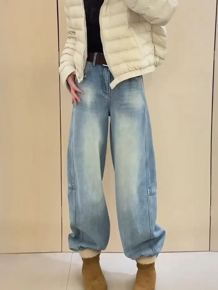 

Water West Rhyme 202787, широкие джинсы с высокой талией в стиле ретро, Гонконг, повседневная одежда на молнии, прочный синий джинс