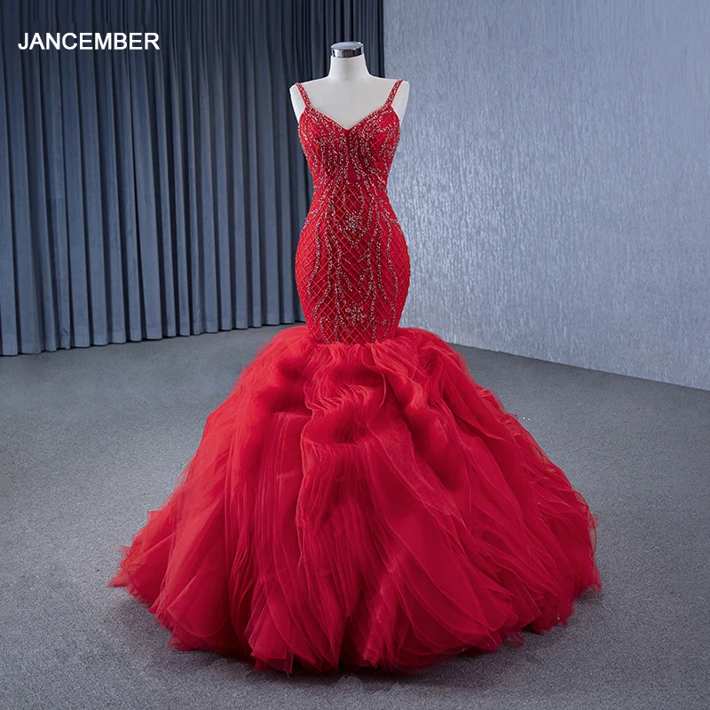 

Jancember Superfine Flash Sale Evening Dress 2024 Mermaid Spaghetti Straps V-neck Beading فساتين مناسبة حسب الطلب RSM231142