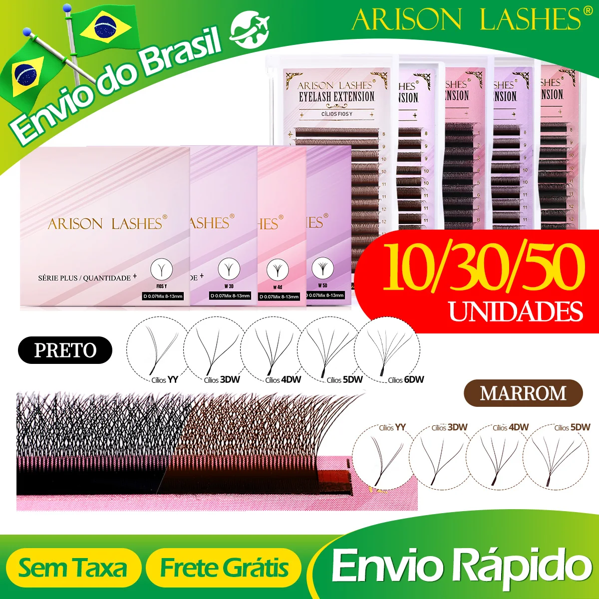 [ブラジル倉庫]arison-卸売-10-30-50-個-yy-w-形状まつげ既成ボリュームまつげエクステンション-3d-4d-5d-6d-8d-ラッシュ