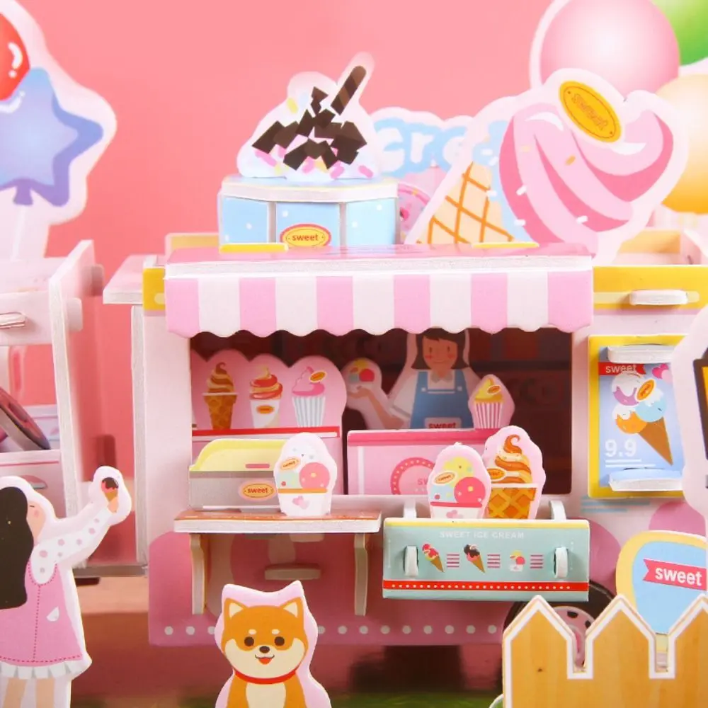 

Ice Cream Shop DIY Puzzle Dollhouse Room Cardboard Doll House Pretend Play Takoyaki Shop Cartoon Handmade 3D Cafe Puzzle Room