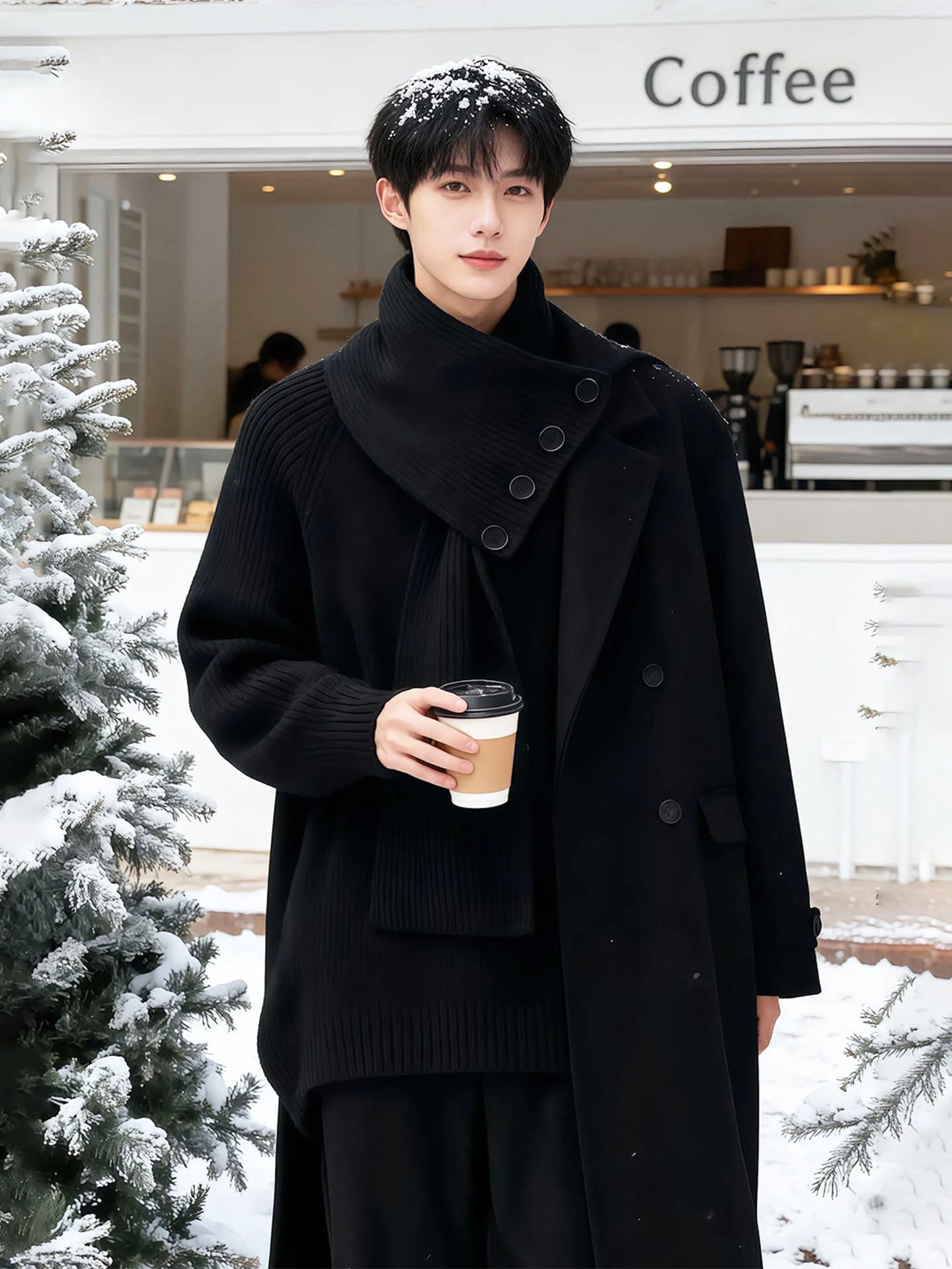 

Мужской вязаный свитер с высоким воротником-шарфом, теплый, уютный, свободного кроя, с длинными рукавами, из полиэфирного волокна, осенне-зимний, без декоративных элементов