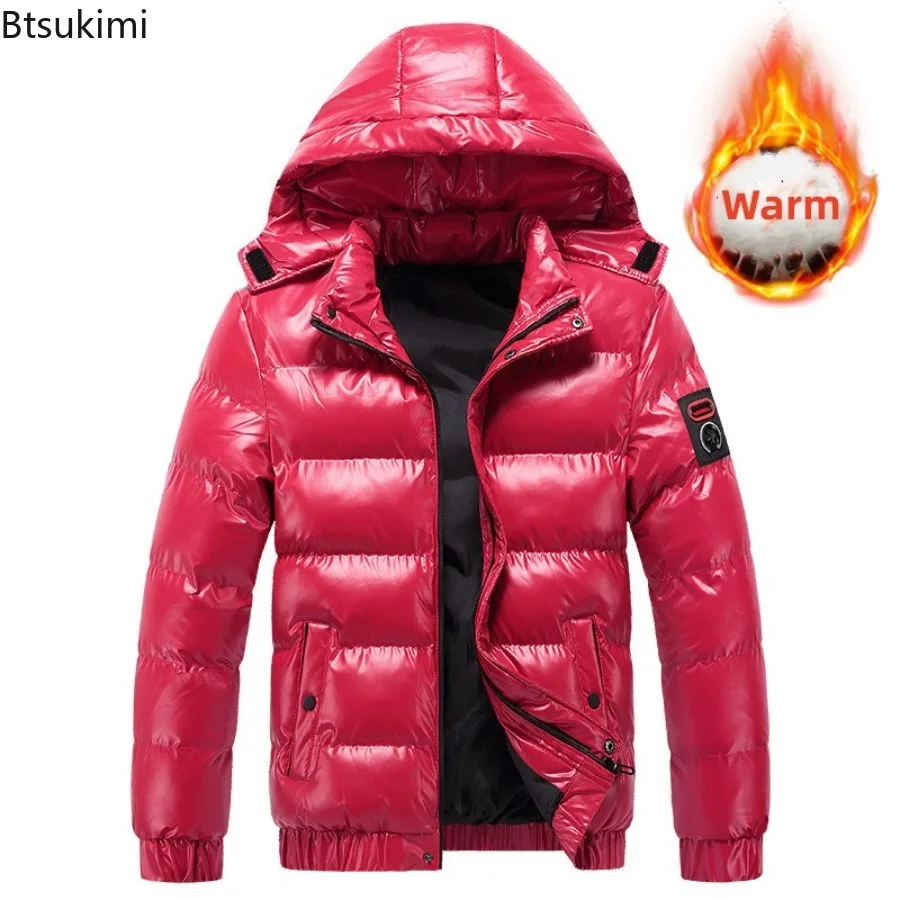 Men's Parkas Winter Jacket Mens Stand Collar Fashion New WarmThickened Hooded Waterproof Puffer Jacket Solid Casual Streetwear