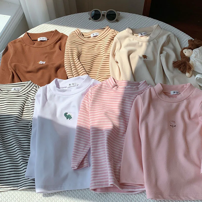 2-10T Winter Thick T Shirt for Girls Toddler Kid Tshirt Baby Girl Clothes Warm Basic Top Long Sleeve Children T Shirt Outfit
