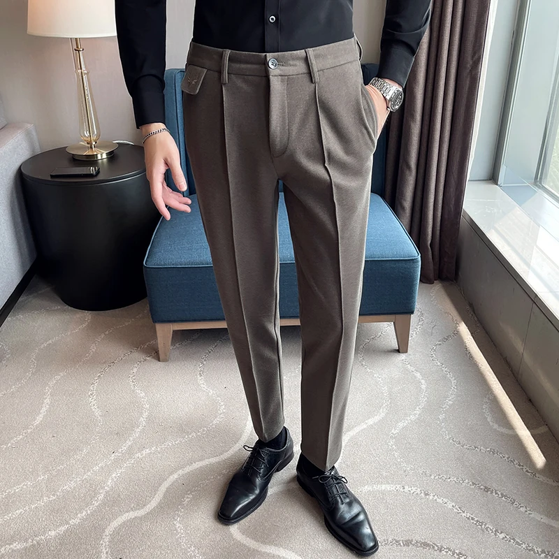 

Autumn Winter Large Size 36 Woolen Men Business Dress Pants Casual Slim Wedding Suit Pant Office Social Trousers Pantalon