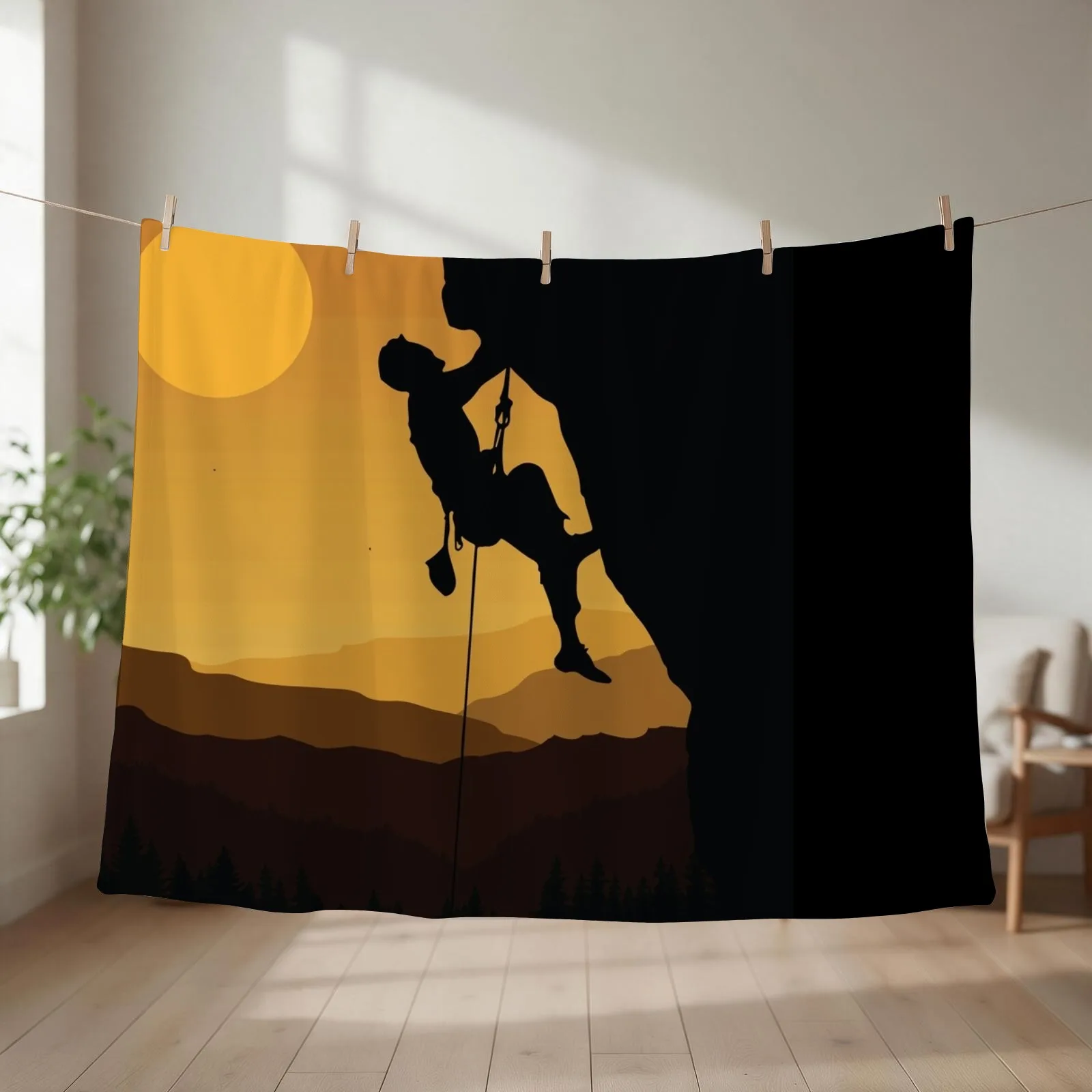 Retro Rock Climbing Bouldering 80s Mountain Rock Climber Throw Blanket couch cozy soft plush fuzzy picnic outdoor blanket