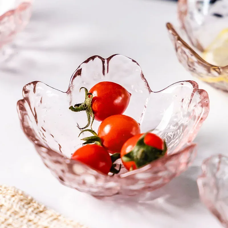 3pcs Cherry Blossom Sauce Dishes Small Glass Dish Sauce Bowl Nodic Gold Inlay Ice Cream Small Dinner Plates Kitchen Supplies