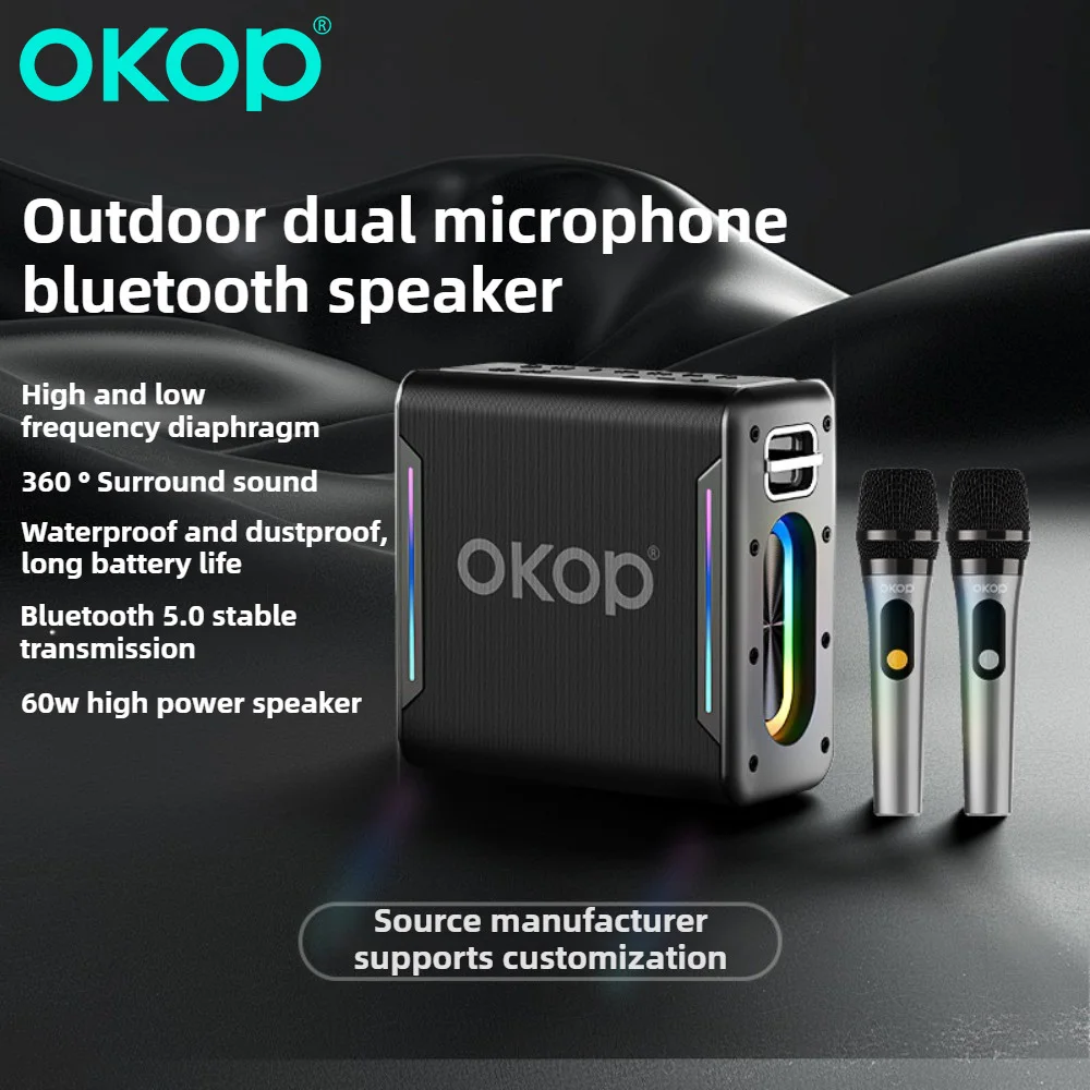 OKOPKaraoke راديو FM سمّاعات بلوتوث محمول مع 2 ميكروفونات لاسلكية Caixa De Som موسيقى مضخم صوت مربع الرقص TWS TF USB #3
